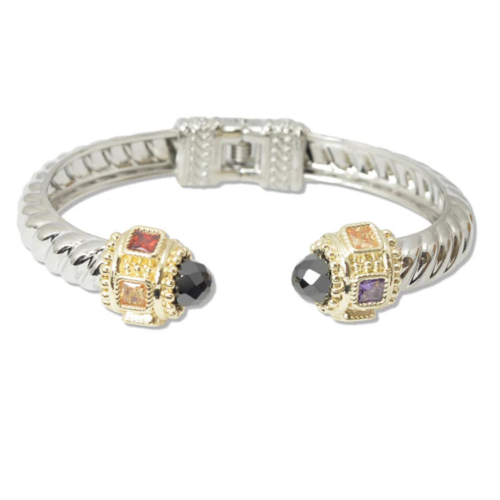 8.8.25 Bangle  14K GOLD PLATED CUBIC ZIRCONIA ACCENT DESIGNER INSPIRED OPEN CUFF BRACELET