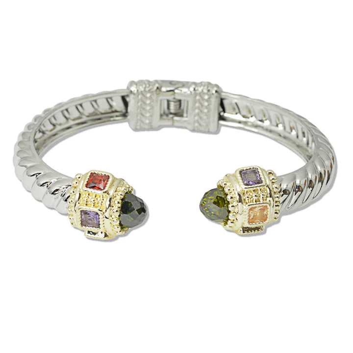 8.8.25 Bangle  14K GOLD PLATED CUBIC ZIRCONIA ACCENT DESIGNER INSPIRED OPEN CUFF BRACELET