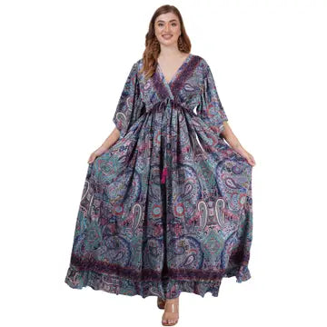 8.10.26 Dress BOHO silk paisley fits up to 3x