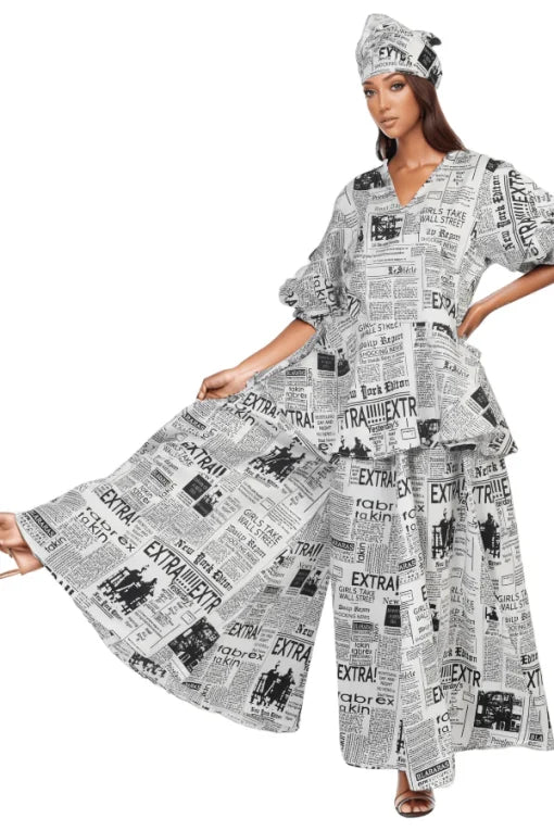 9.6.25 Palazzo set newspaper wrap blouse up to 2x