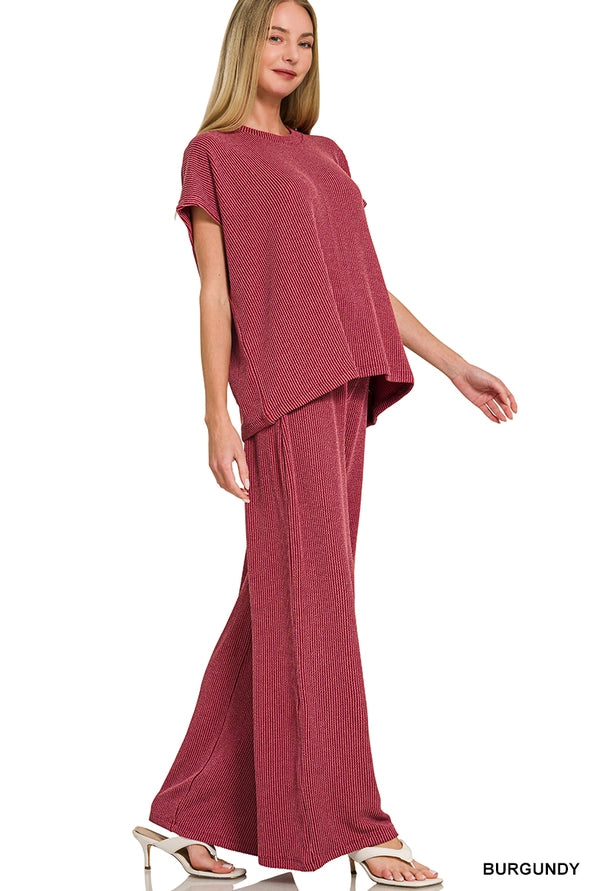 10.7.26 Pants set Zenana RED ribbed texture