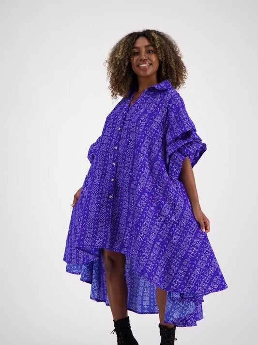 10.15.25 Dress AA tribal print blue hi/low up to 2x