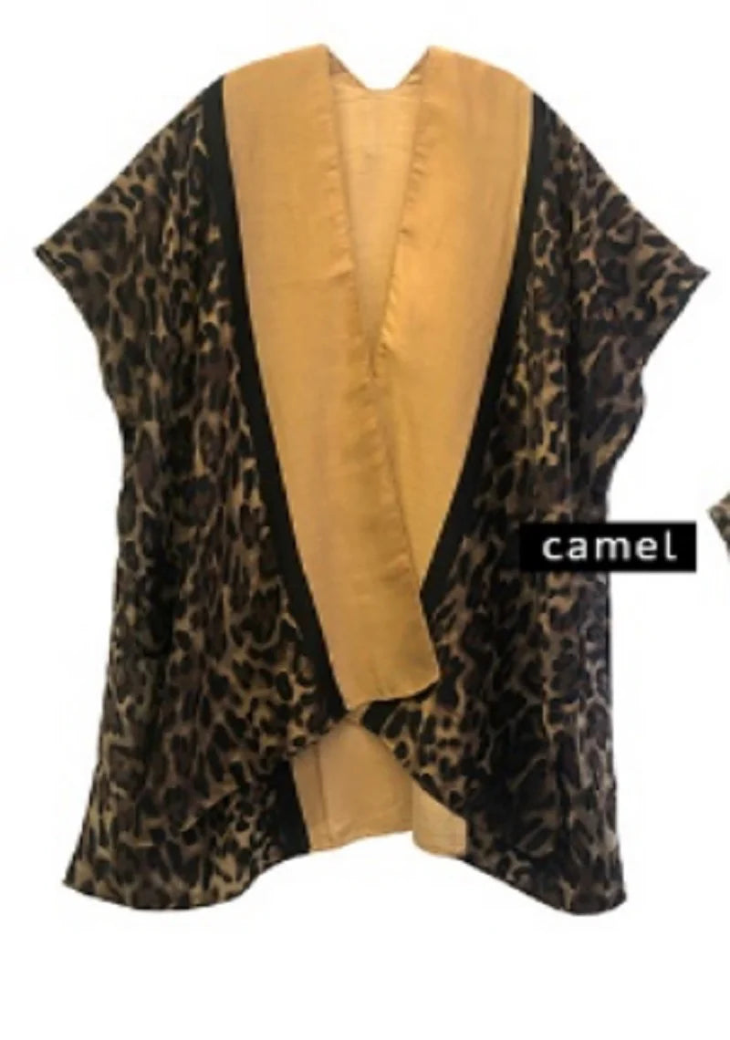8.28.25 Duster Camel color w leopard print