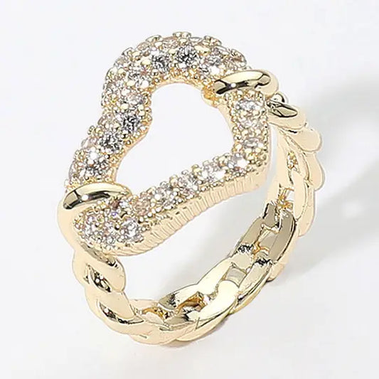 12.12.25 Ring Cz gold open heart ring sz 7