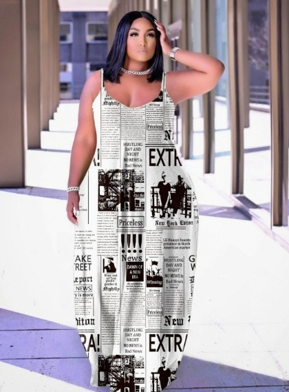 6.9.26 Dress newspaper maxi w spaghetti straps