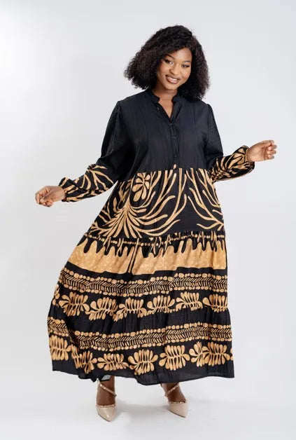 8.30.26 Dress SA long sleeve cotton red/black gold mix