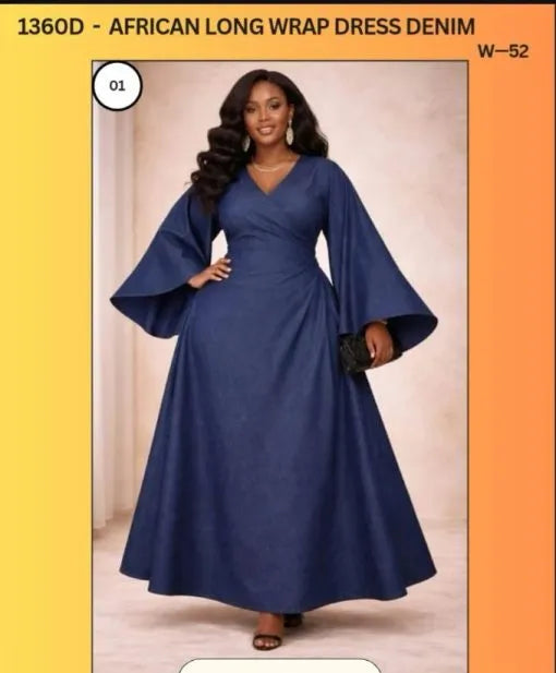 8.30.26 DRess SA Denim wrap bellsleeves up to 1x