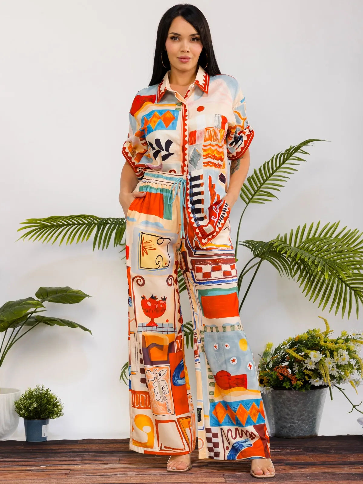 7.9.26 Pants set european style 2pc pants set orange