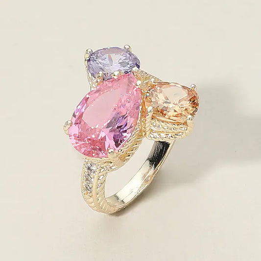 12.12.25 Ring triple color teardrop goldcz sz9