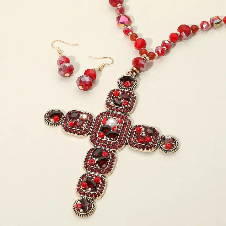 5.15.26 Necklace beaded cross long bead 36 length topaz