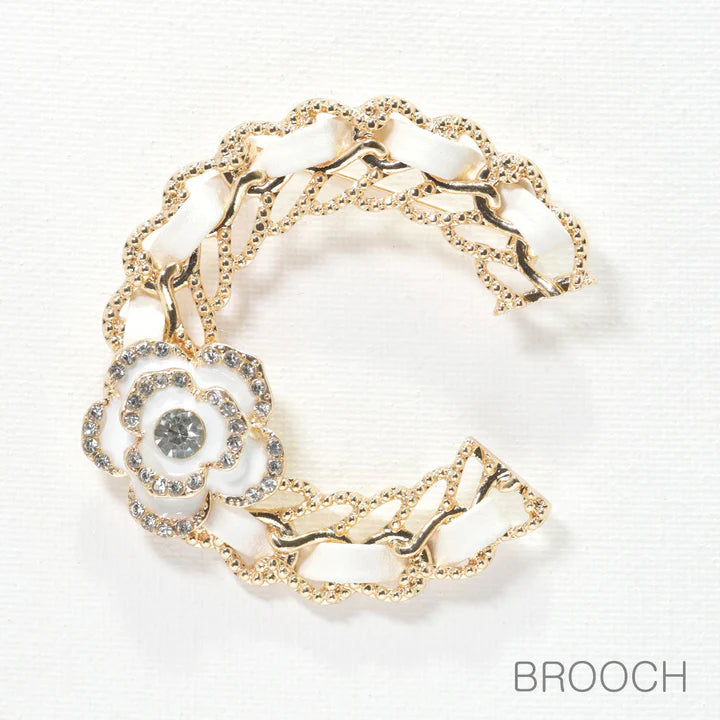 8.27.25  Brooche ENAMEL ROSE ACCENT "C" SHAPE BROOCH