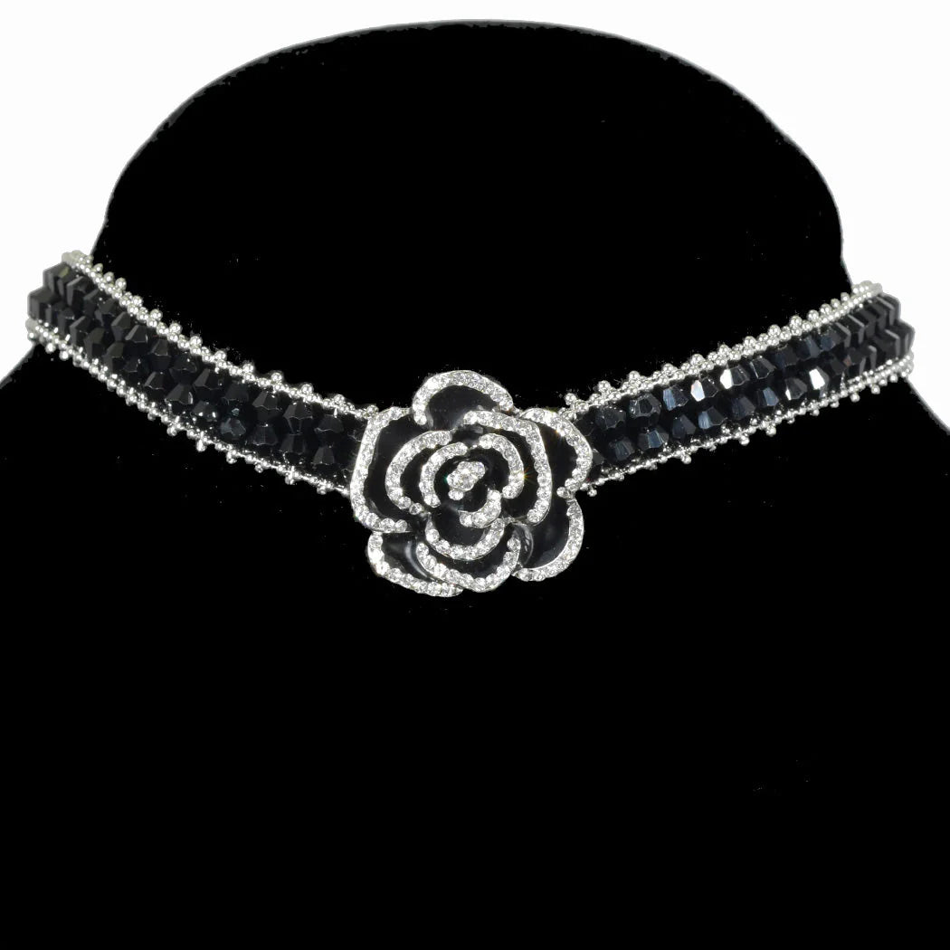 10.14.25 Necklace ROSE CRYSTAL RHINESTONE HANDMADE BEADED NECKLACE