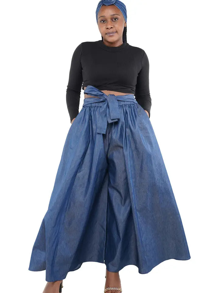 3.25.25 Pants wide pallazzo denim maxi w headwrap