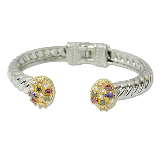 8.8.25 Bangles 14K GOLD PLATED GEOMETRIC CUBIC ZIRCONIA OVAL ACCENT DESIGNER INSPIRED OPEN CUFF BRACELET