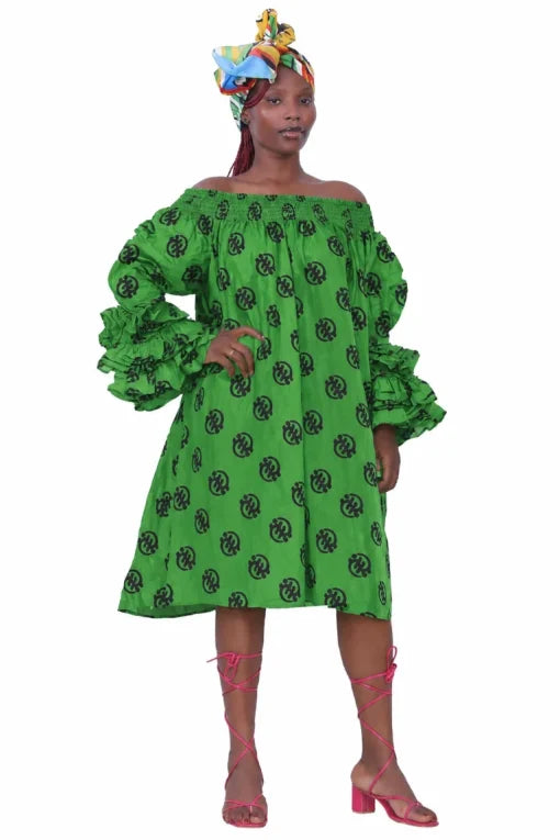 8.25.26 Dress Off shoulder swing dress w ruffle sleeve up to 2x