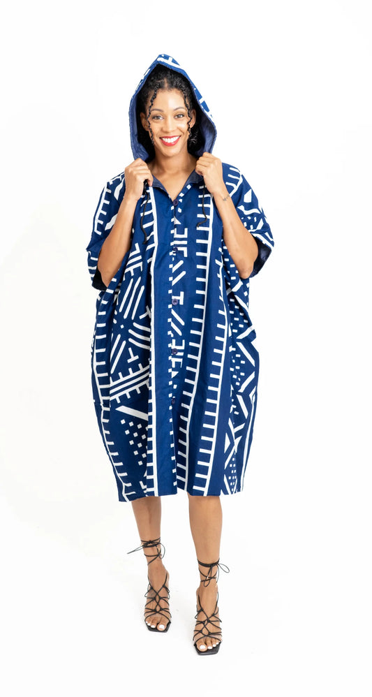 8.22.25 Poncho KC blue/white poncho w hood fits up to 2x