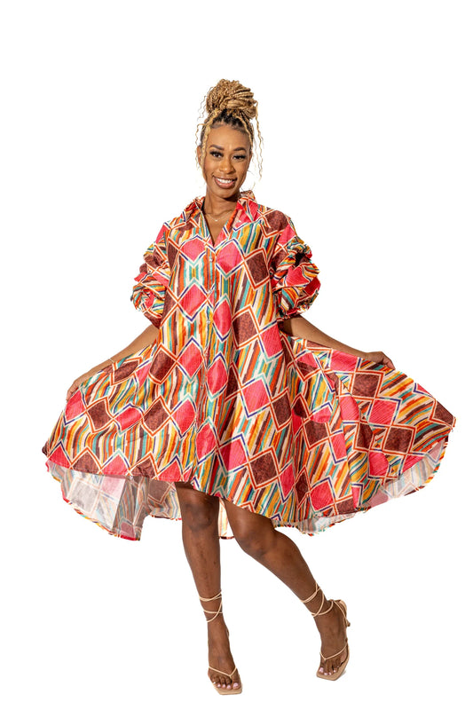 8.22.25 Dress SNS faux silk multi colored fits up to 2x