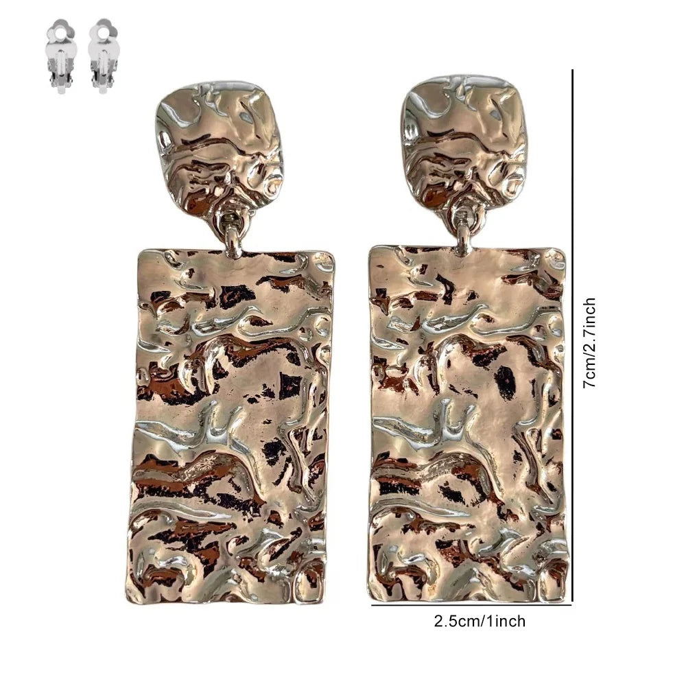 7.28.26 Earring clipon crushed metal dangling