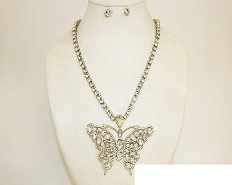 1.22.26 Necklace Butterfly charm w rhinestone chain