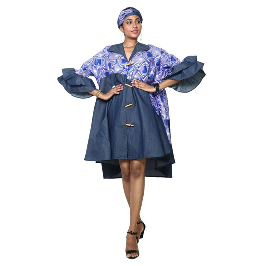 11.2.25 Coat dress ruffled tier sleeve wooden button up to 2x