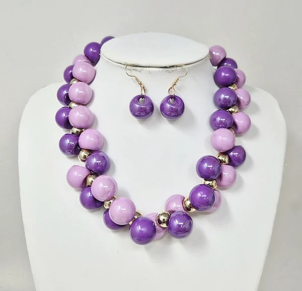 9.17.26 Necklace set purple/lilac bubble set w bracelet