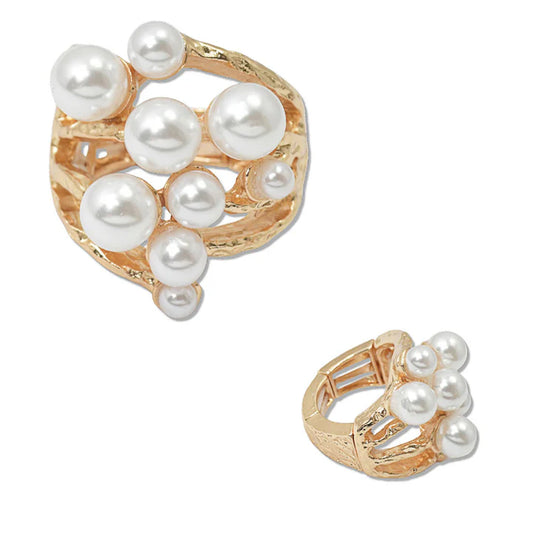 9.4.25 Ring pear accent hammered metal stretch rings