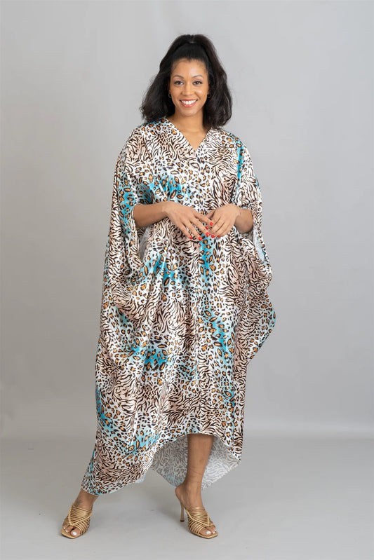 8.22.25 Kaftan blue/brown cheetah prink silky OS