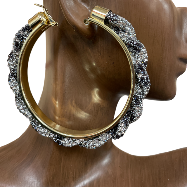 11.14.25 Earring TWISTED RHINESTONE LARGE HOOP EARRINGS