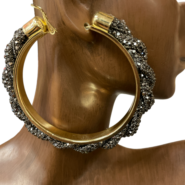 11.14.25 Earring TWISTED RHINESTONE LARGE HOOP EARRINGS
