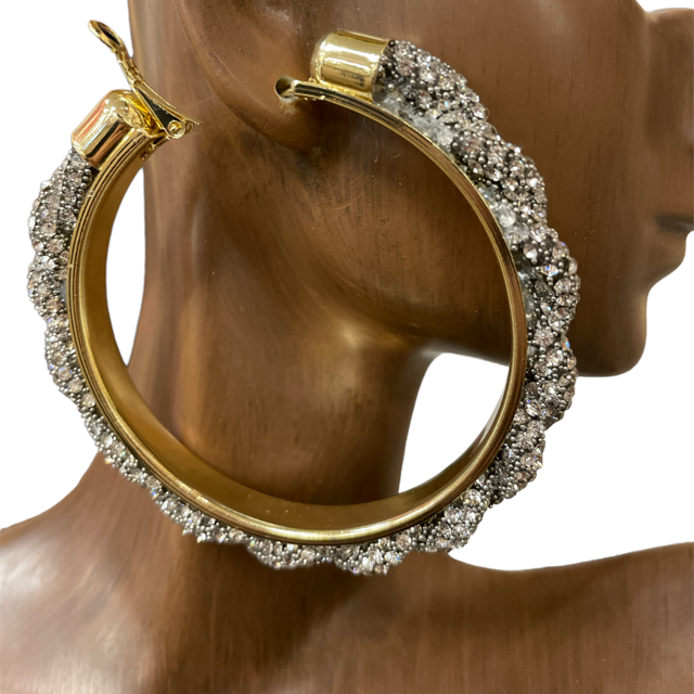 11.14.25 Earring TWISTED RHINESTONE LARGE HOOP EARRINGS