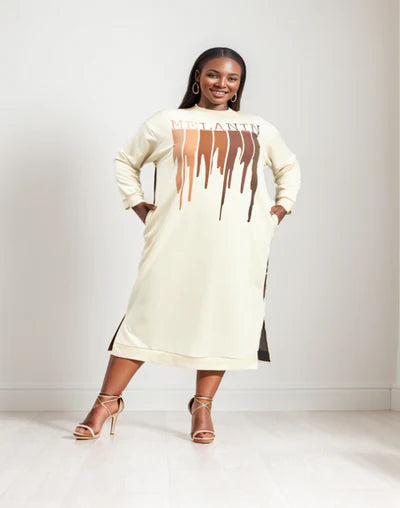 8.30.25 Dress Melanin drip w denim back