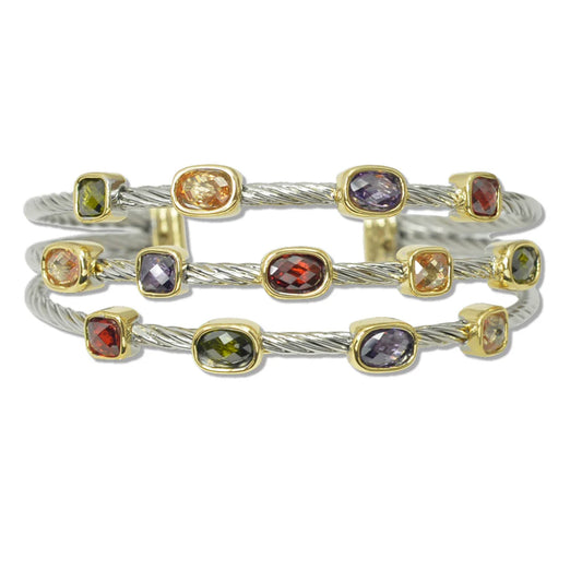 8.8.25 Bangle 14K GOLD PLATED GEOMETRIC CUBIC ZIRCONIA ACCENT DESIGNER INSPIRED CUFF BRACELET