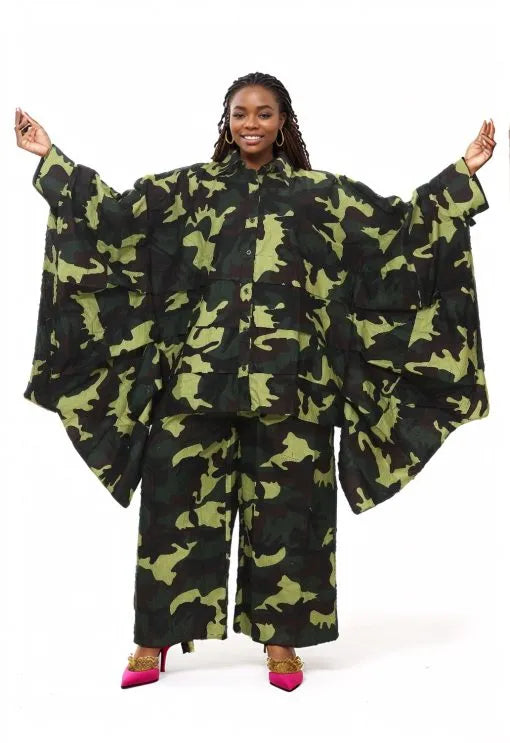 9.16.25 Pants set Batwing sleeved CAMO w palazzo pants up to 2x