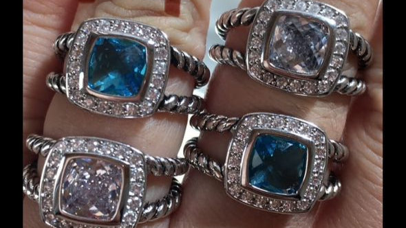 10.2.25 Ring DY single stone w rhinestone square size 8