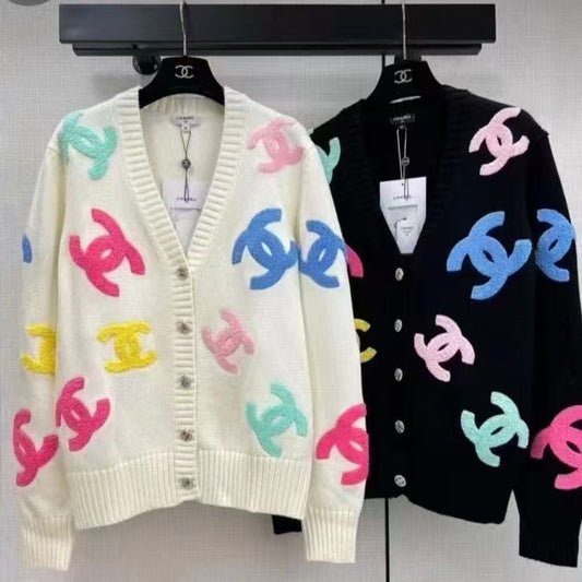 10.1.25 Sweater C button up cardigan colorful letters M-1x