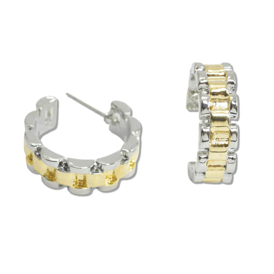1.9.26 Earring 14K GOLD PLATED WATCHBAND DESIGNER INSPIRED HOOP EARRING