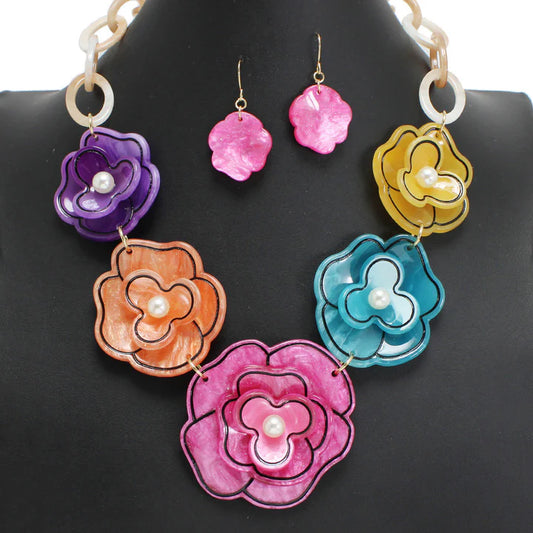 5.18.25 Necklace set rose on link dangling w earrings