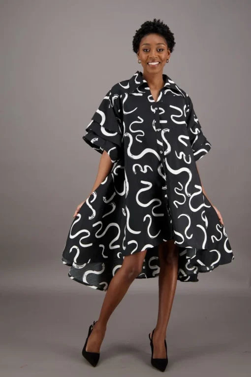 8.30.26 Dress SA Highlow/ scribble print up to 2x