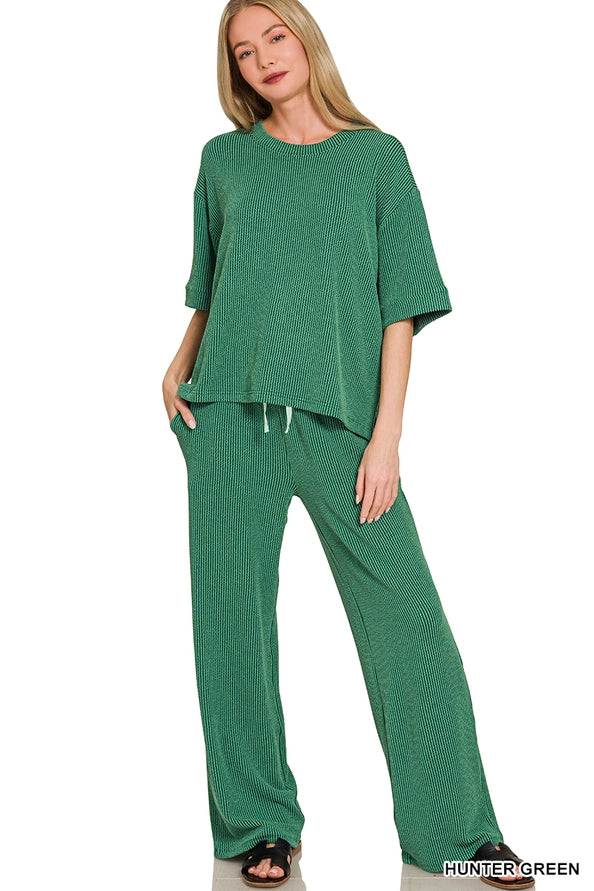 10.7.26 Pants set Zenana raised ribbed texture