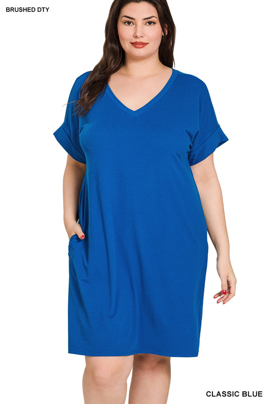 6.6.26 Dress Zenana V neck ice blue plus