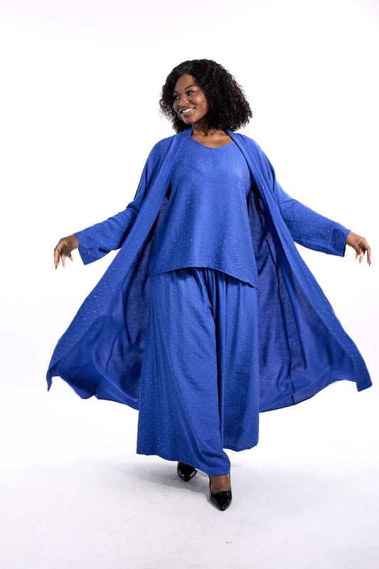 3.29.26 Pants set 3pc BLUE linen w rhinestone