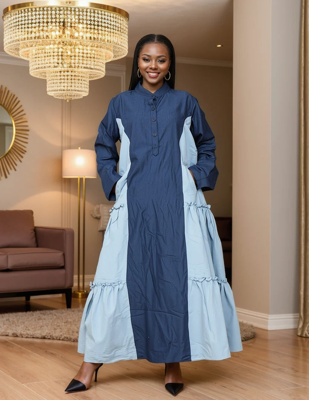 9.17.25 Dress Denim 2 tone button up prairie style