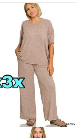 9.24.26 Pants set Zenana  Carmel ribbed texture