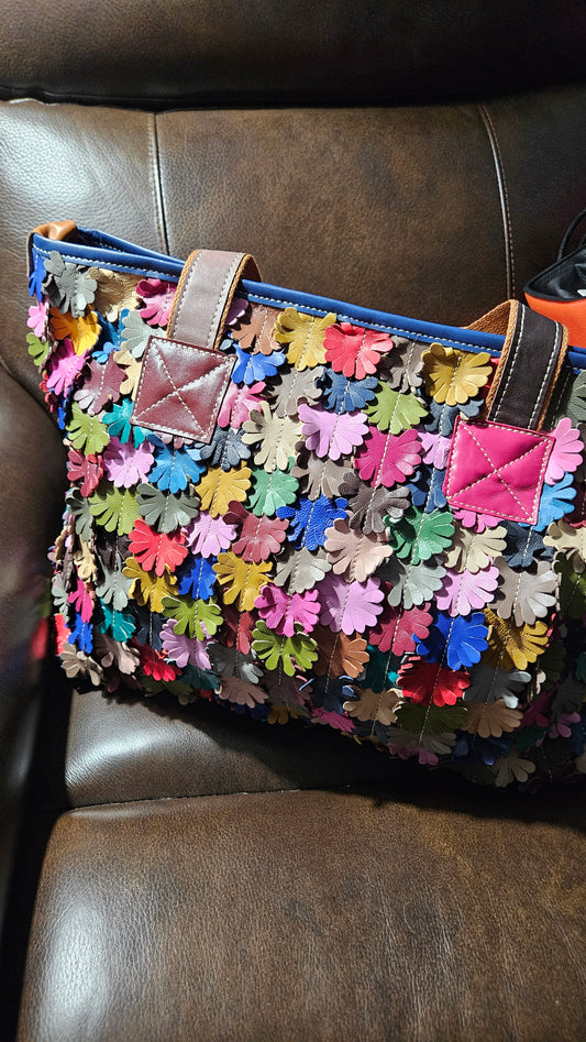 5.15.26 Purse Leather colorful patch flowers small tote