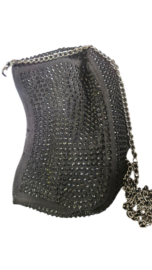 1.29.26 Purse black beaded w silver chain strap