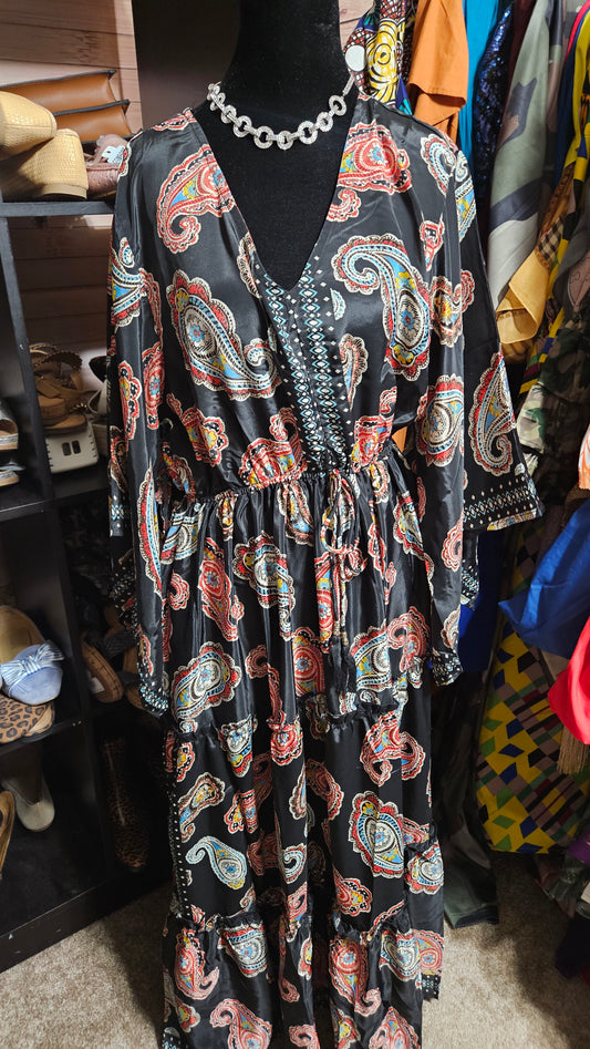 6.27.25 Dress NYS black paisley bohemian