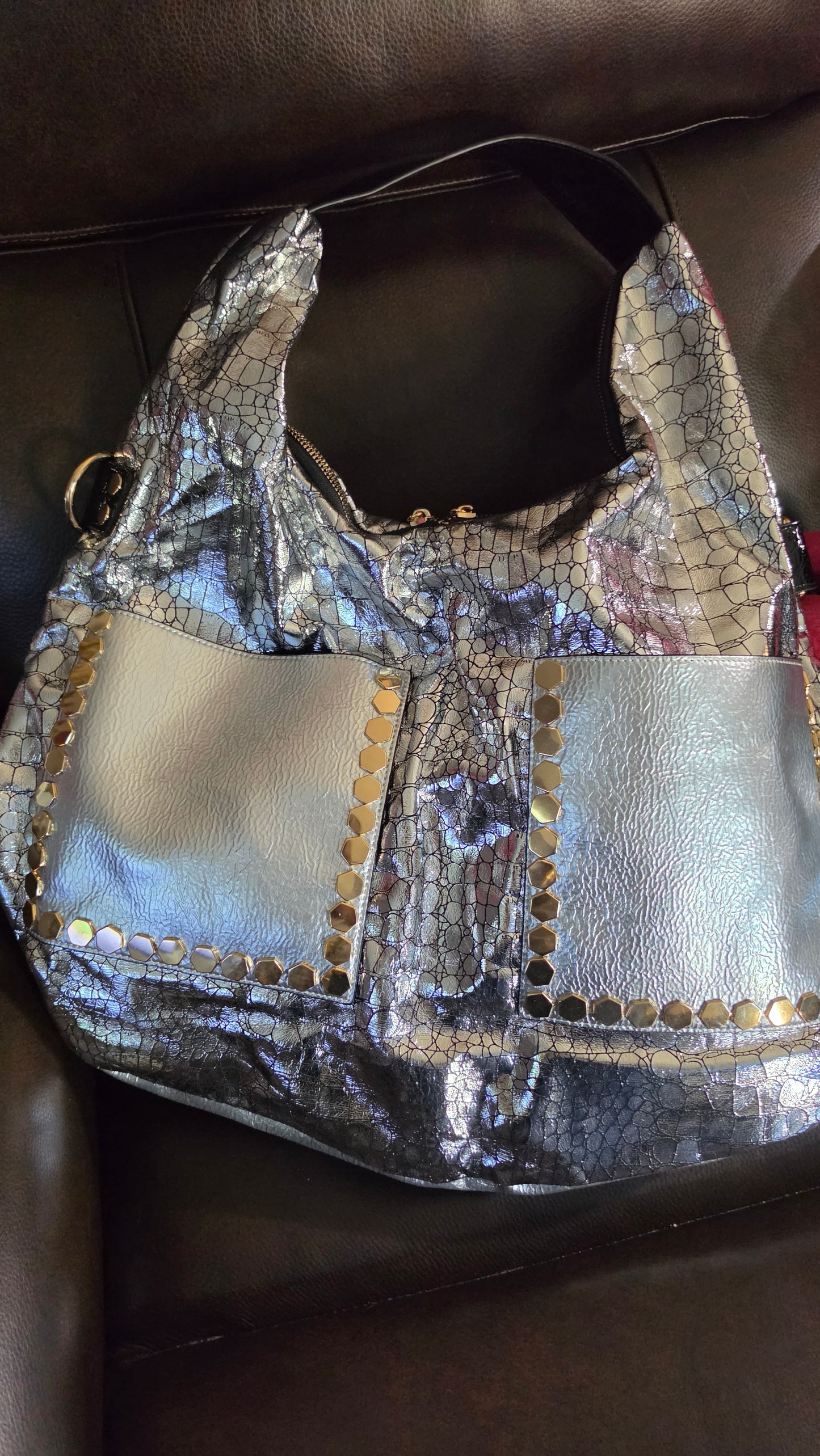 8.20.26 Purse black silver/ gold big pocket sack