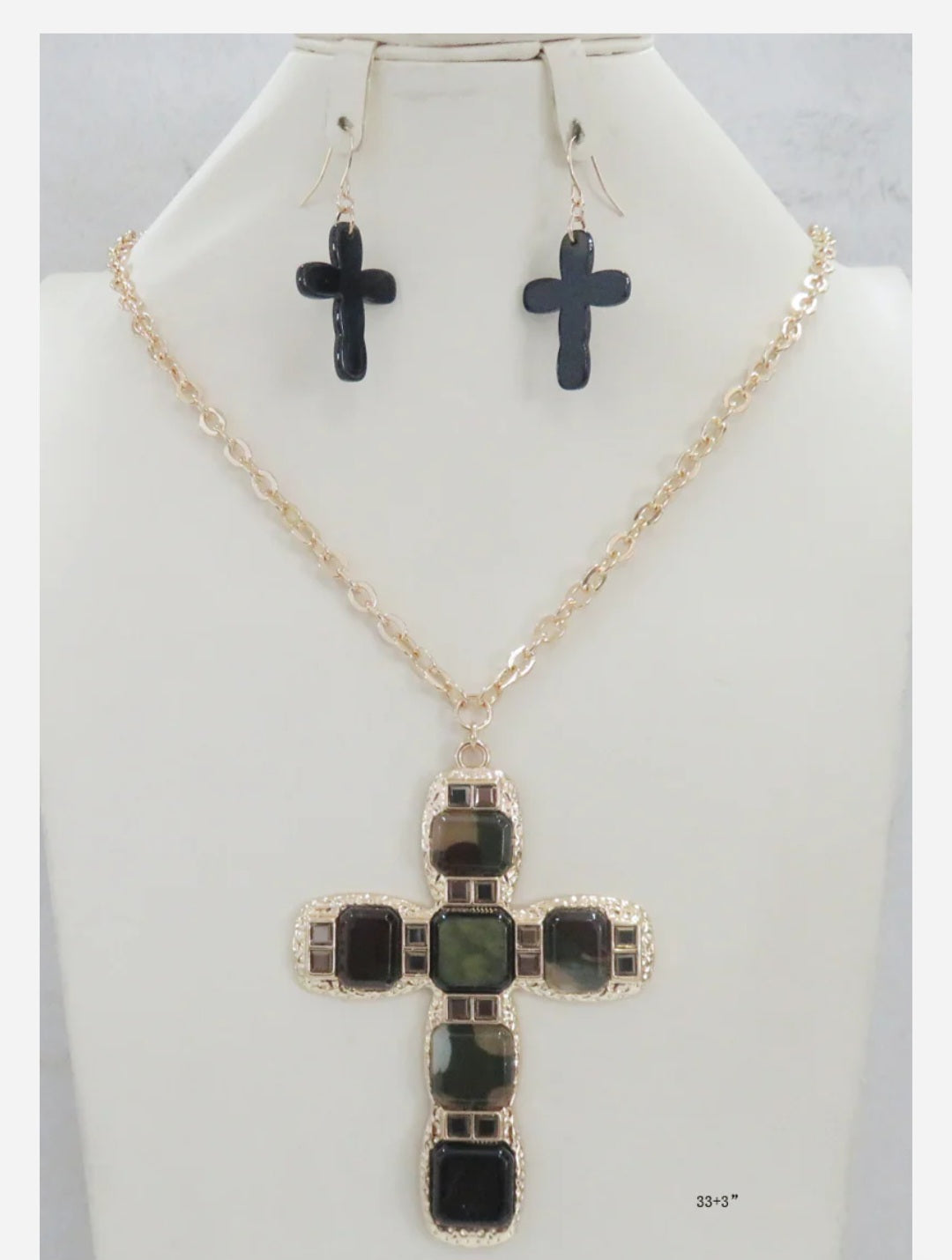 11.13 25 necklace set cross pendant gold chain earrings