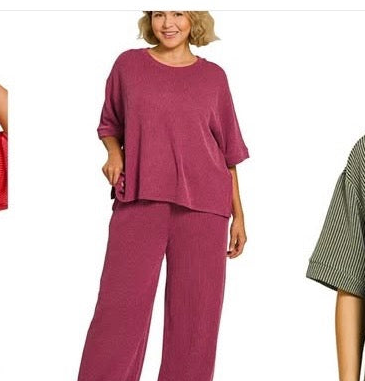 9.24.26 Pants set Zenana dk red plush soft