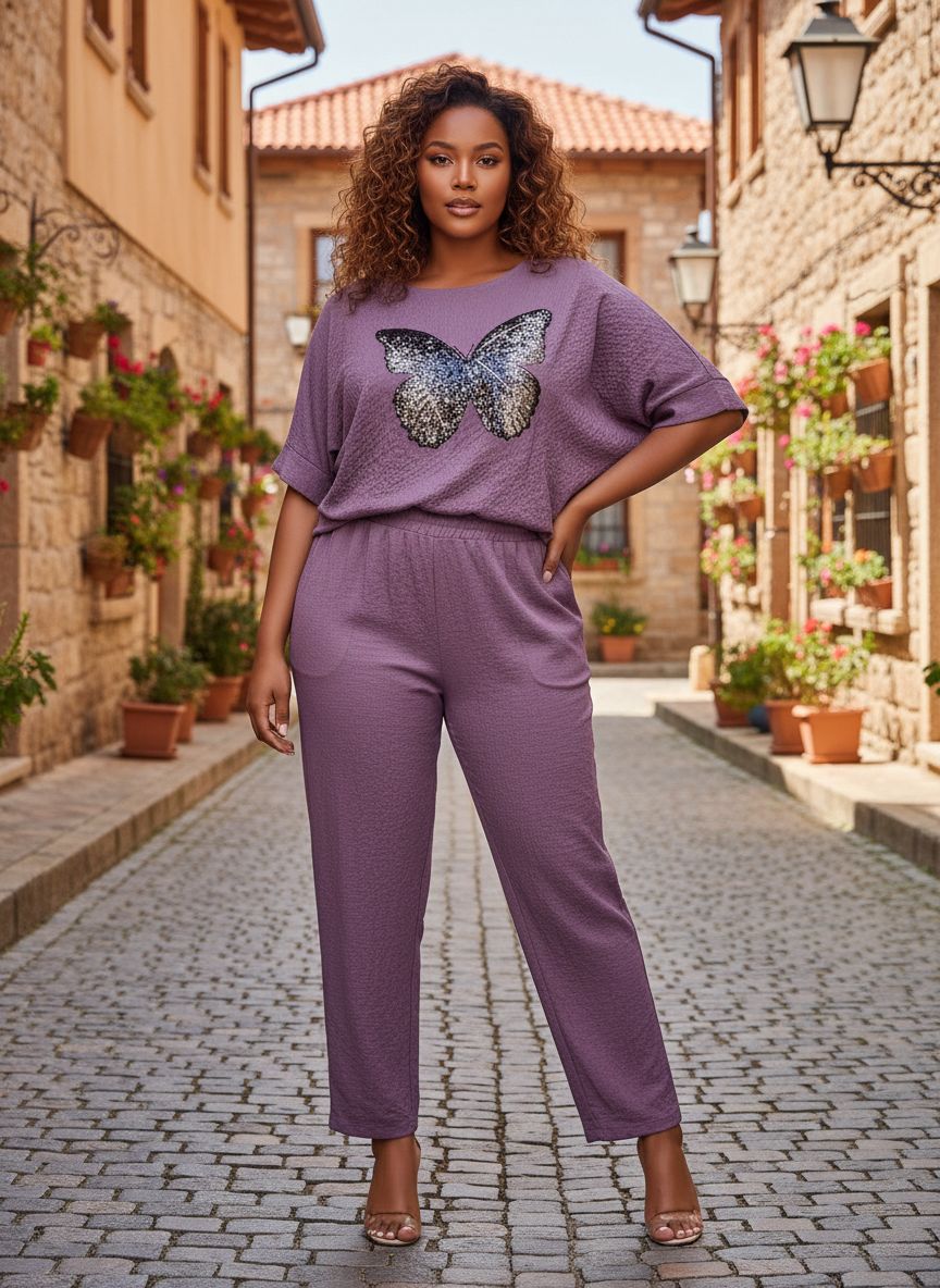 9.16.25 Pants Set 2pc butterfly bling Purple